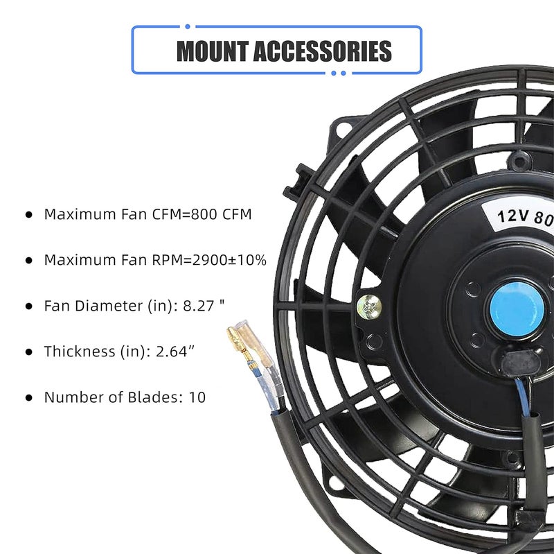 GESEXI 7 Inch Slim Fan Push Pull Electric Radiator Cooling Fan Universal High Performance 12V 80W Motor with Fan Mounting Kit (Black) - Image 3